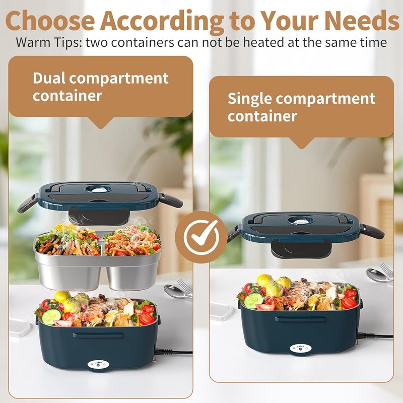 Vingud Electric Lunch Box for Adults, Heated Lunch Box for Men Women with Dual 1.5L SS Containers, Portable 80W Food Warmer for Car/Truck, Lonchera Eléctrica Portátil Christmas White Elephant Gifts - Image 2